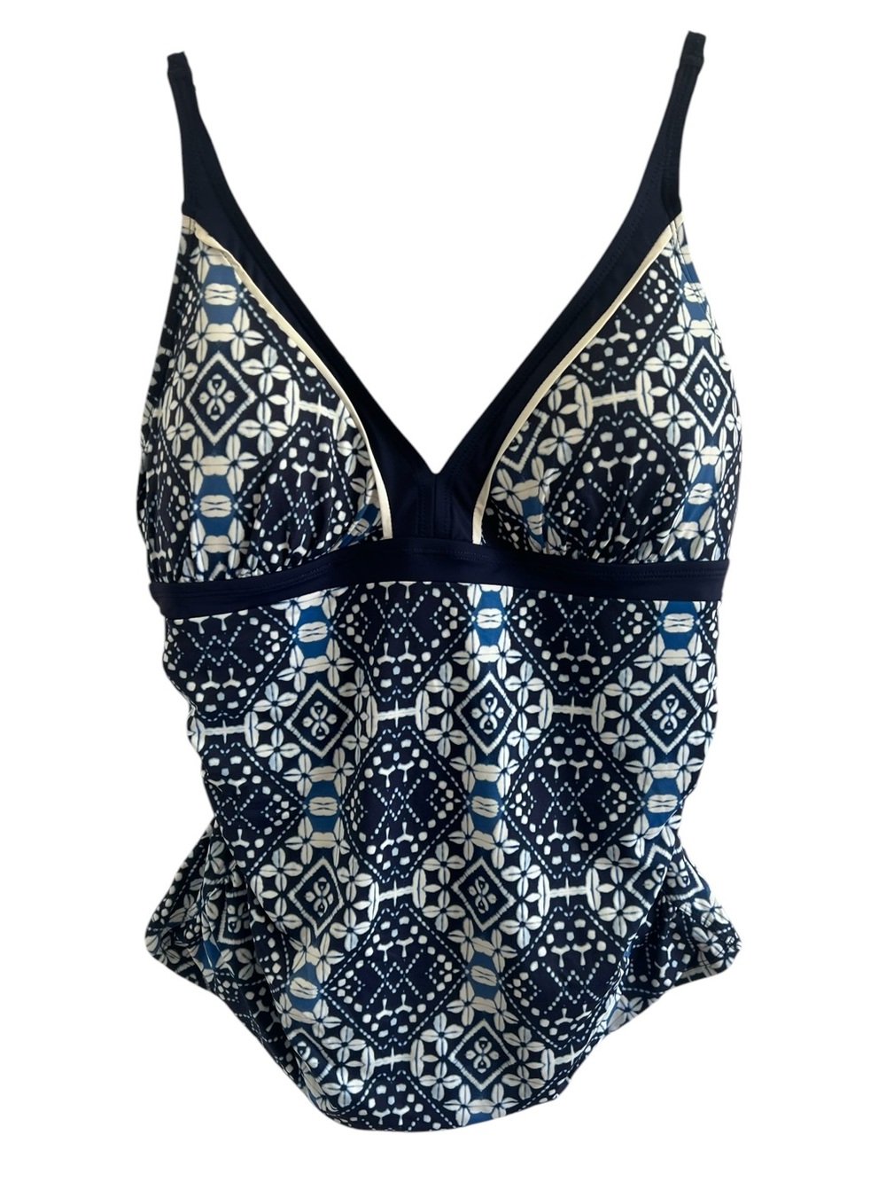 Tommy Bahama Navy & White Patterned V-Neck Tankini Top